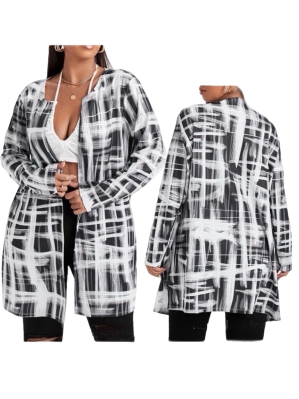 Priv’e Abstract Black & White Cardigan Boutique Brand in Plus Size 3X NWT